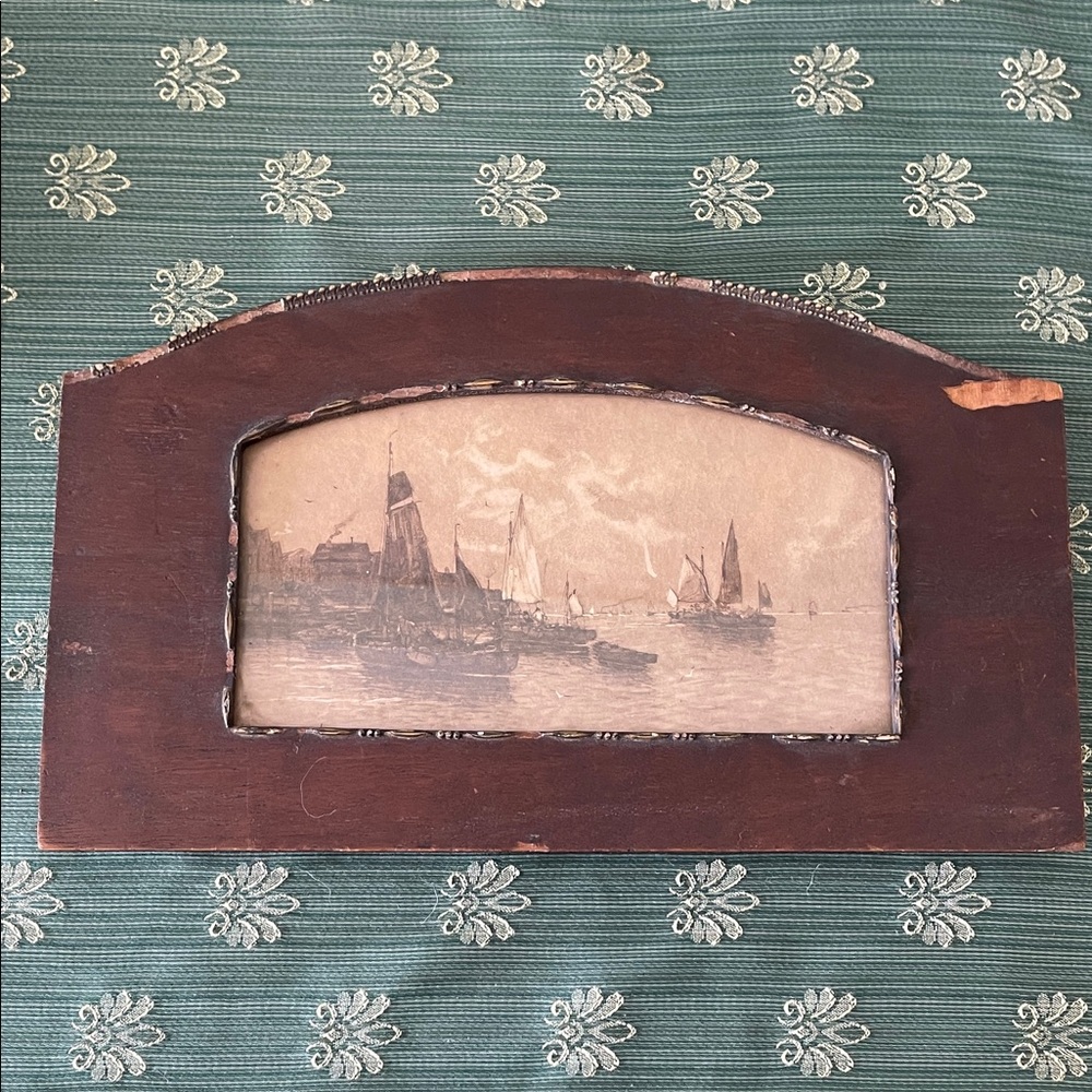 Vintage Wooden Frame with Nautical Artwork
